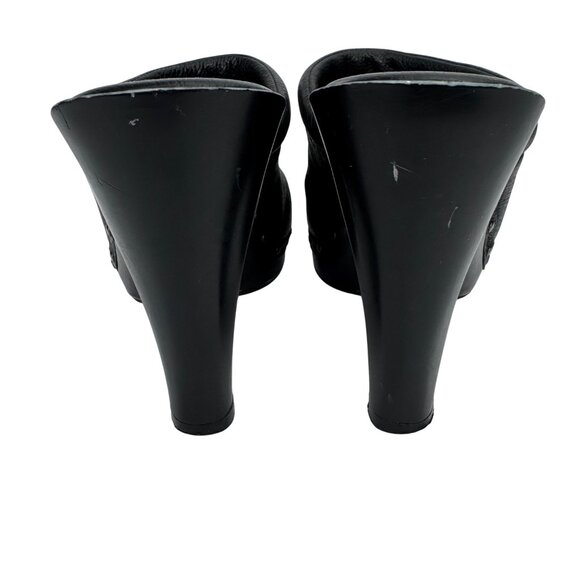 Vintage‎ Y2K 90s Whimsigoth Y-Not? Black Leather Studded Clogs Sz 8 Chunky Heels - Picture 6 of 10